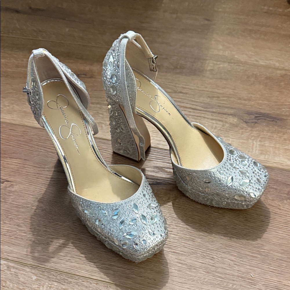 Jessica Simpson Glittering Silver Platform Heels